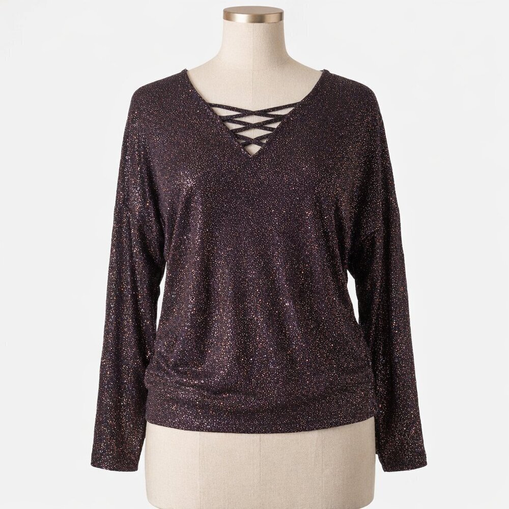 ✨ NWT Jennifer Lopez Shimmering Purple Criss-Cross Top ✨